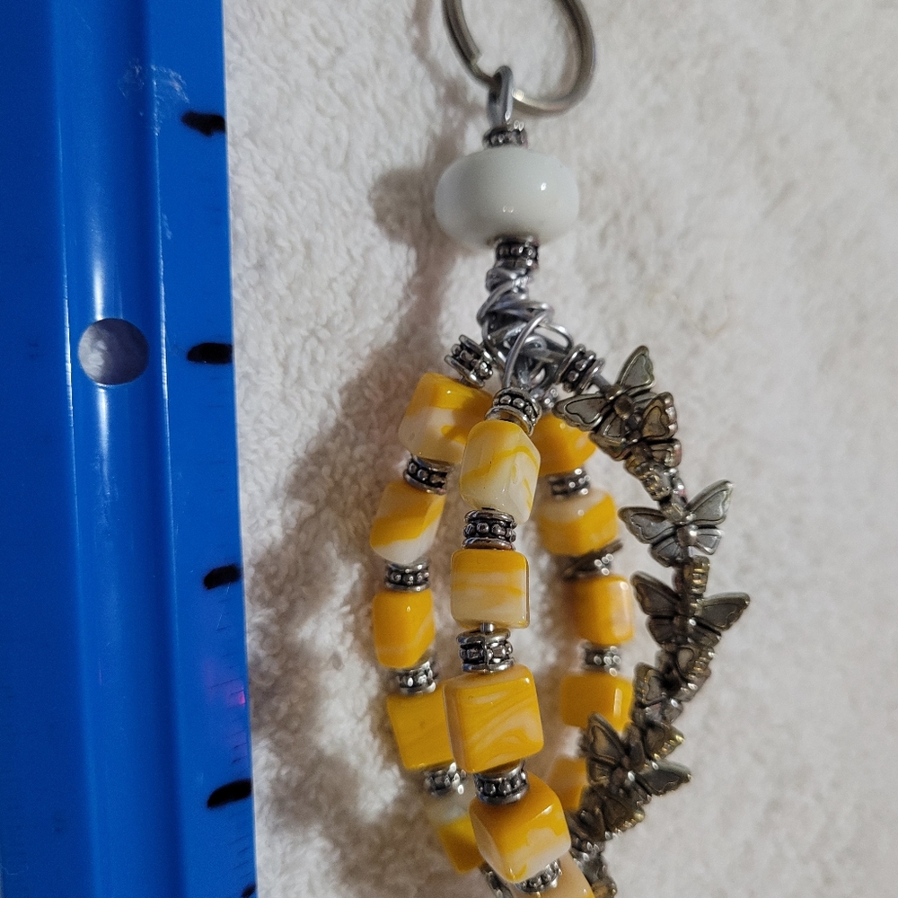 Yellow and Silver Beaded Keychain
